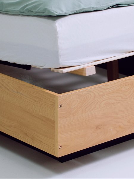 Bed frame ELLINGE Single w/storage oak colour