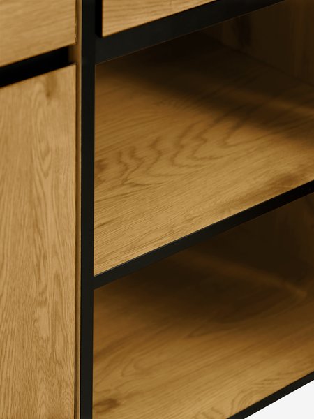 Aparador ODENSE 3 puertas 3 cajones roble cálido/negro