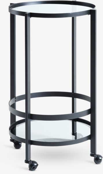 Trolley SORTEBRO 2 shelves black/glass