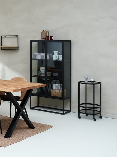 Trolley SORTEBRO 2 shelves black/glass