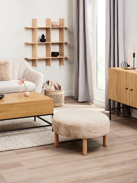 Tabure RAMSDAL Ø70 bež teddy tkanina/boja hrasta