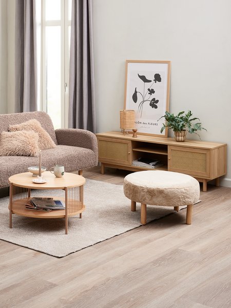 Tabure RAMSDAL Ø70 bež teddy tkanina/boja hrasta