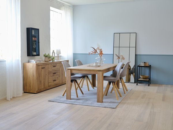 Silla de comedor DREJHUS tela gris claro/natural