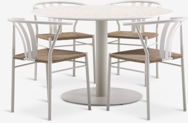 Table VAMDRUP Ø120 + 4 chaises de jardin TAGMARK beige