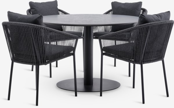 VAMDRUP Ø120 tafel + 4 BRAVA stoelen grijs