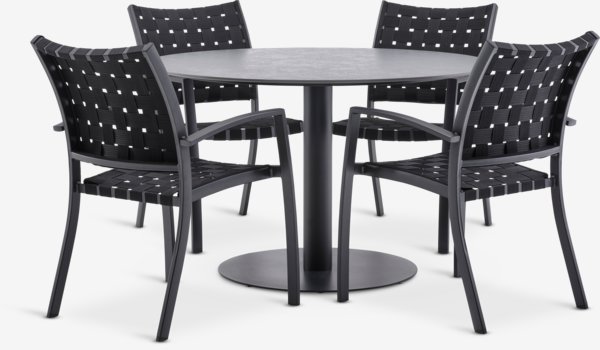 VAMDRUP D120 table grey + 4 JEKSEN chair black