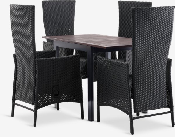 Table YTTRUP L75/126 bois dur + 4 chaises SKIVE noir