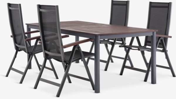 YTTRUP L210/300 tafel hardhout + 4 LIMHAMN stoelen grijs