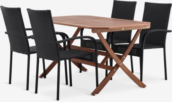 FEDDET L150 table bois dur + 4 GUDHJEM chaises noir