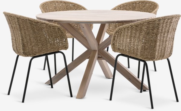 FUGLSAND D120 table hardwood + 4 TUERNE chair natural