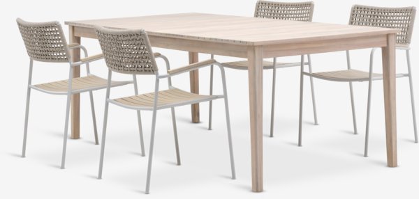 Table KOLLEN L205 bois dur + 4 chaises AJSTRUP beige