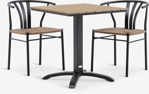 HOBRO L70 table naturel + 2 TAGMARK chaises noir