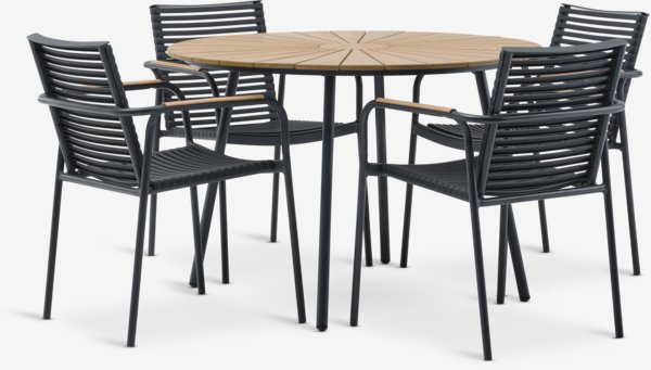 Mesa RANGSTRUP Ø110 natural/negro + 4 sillas NABE negro