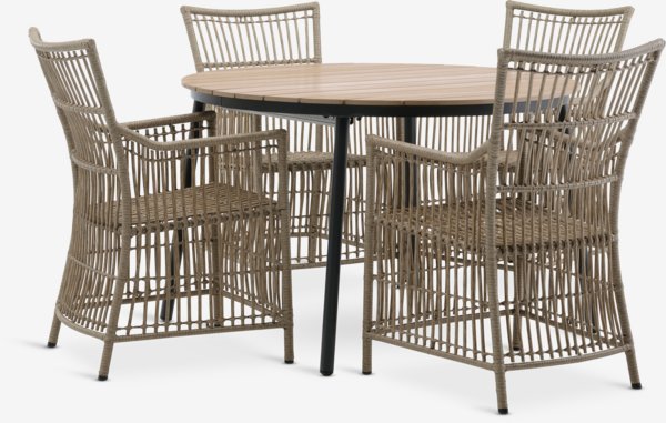 TAGEHOLM L118/168 table + 4 FJELLERUP chaises naturel