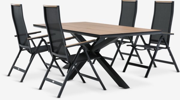 YPNASTED L215 table naturel + 4 BREDSTEN chaises noir