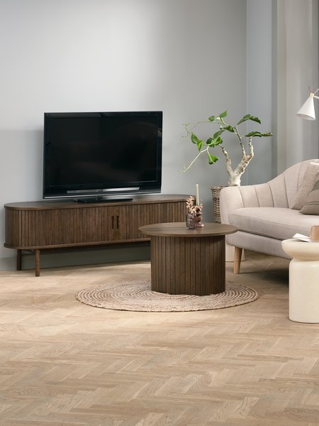 TV bench LYNGVIG 160cm 2 tambour doors dark oak