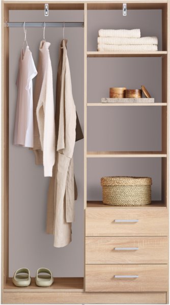 Wardrobe FANDRUP 97x176 2 doors 3 draw light oak colour