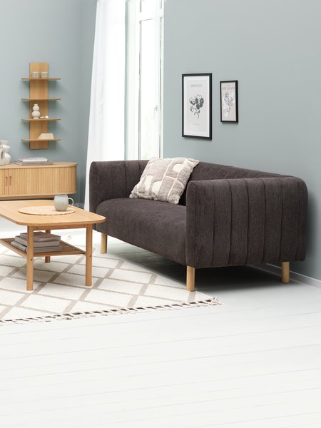 Sofa MAGLEBY 3 seater dark brown fabric/oak colour