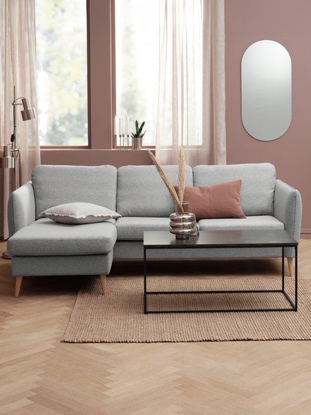 Sofa AARHUS Chaiselongue links Stoff hellgrau