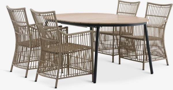 TAGEHOLM L118/168 table + 4 FJELLERUP chaises naturel