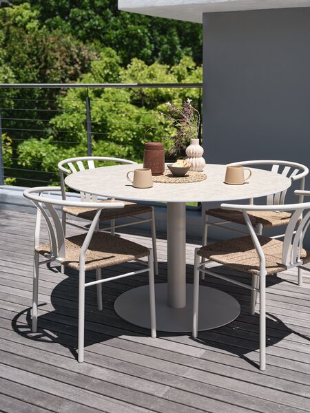 Table VAMDRUP Ø120 + 4 chaises de jardin TAGMARK beige