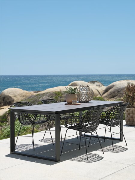 Table SONNERUP L215 gris + 4 chaises ILDERHUSE noir