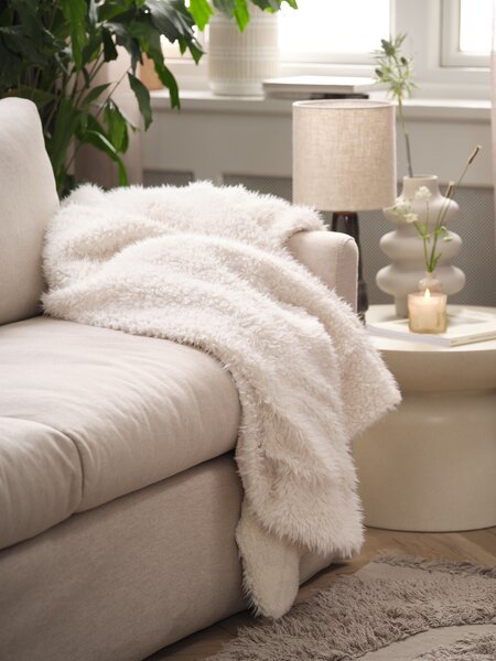 Plaid BALLBLOM 130x180 fausse fourrure blanc