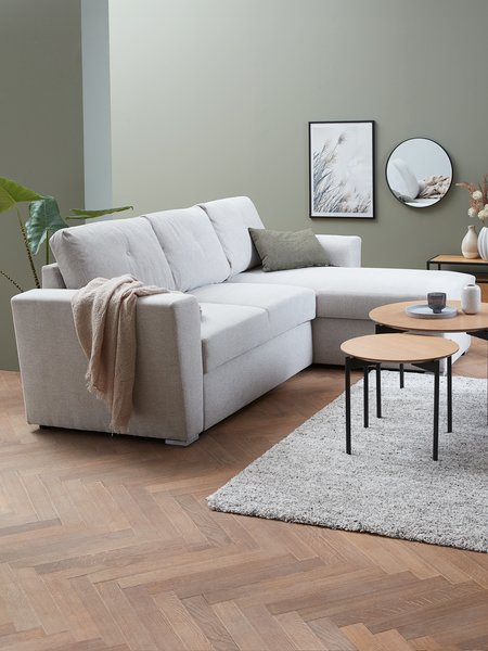 Divano letto con chaise longue VEJLBY tessuto sabbia chiaro