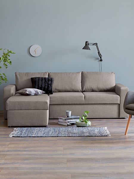 Schlafsofa Chaiselongue MARSLEV Stoff hellgrau