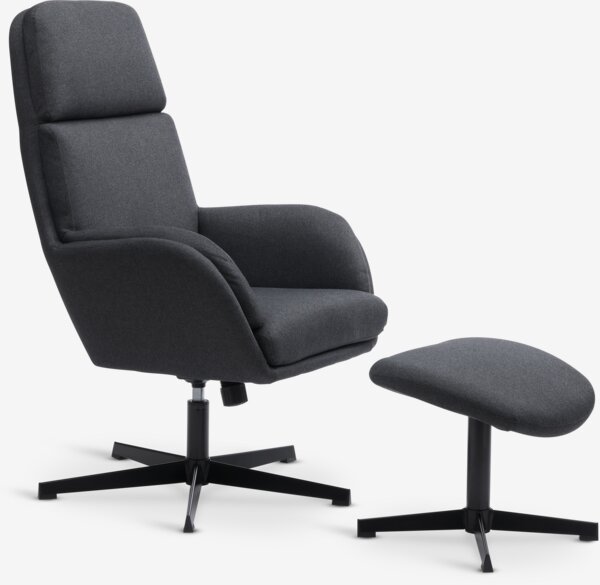 Fauteuil TANKEDAL met voetenbank donkergrijze stof