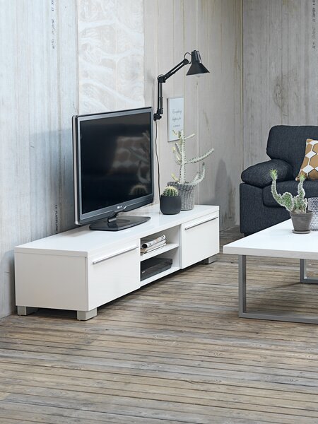 TV bench AAKIRKEBY 2 drawers 1 shelf white high gloss