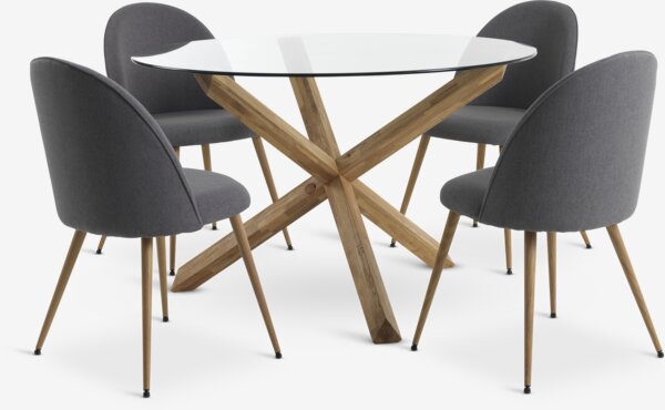 AGERBY D119 table oak + 4 KOKKEDAL chairs grey/oak