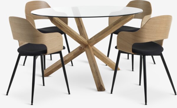 Table AGERBY Ø119 chêne + 4 chaises HVIDOVRE chêne