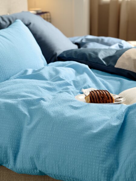 Seersucker duvet cover set TINNE Double light blue