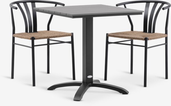 HOBRO L70 tafel grijs + 2 TAGMARK stoelen zwart