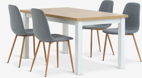 MARKSKEL L150/193 table + 4 JONSTRUP chaises bleu clair