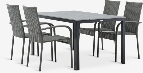 Table MARIELYST L150 + 4 chaises GUDHJEM empilable gris