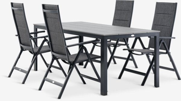 Table MARIELYST L205 + 4 chaises MYSEN inclinable gris