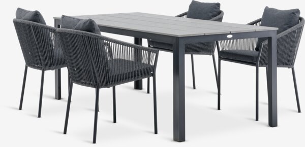 MARIELYST L205 tafel + 4 BRAVA stoelen grijs