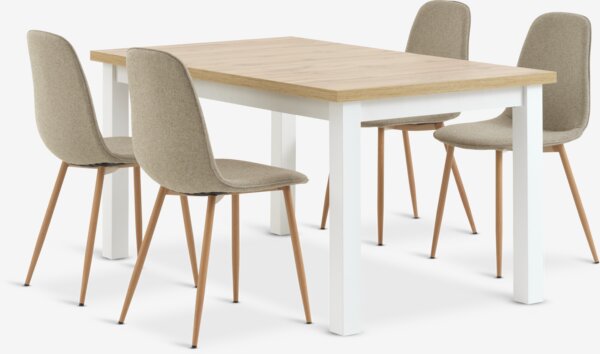 MARKSKEL L150/193 table + 4 BISTRUP chairs sand