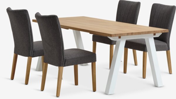 SKAGEN L200 tafel wit/eiken + 4 NORDRUP stoelen grijs