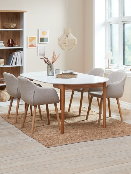 Table MARSTRAND Ø110 blanc + 4 chaises ADSLEV beige