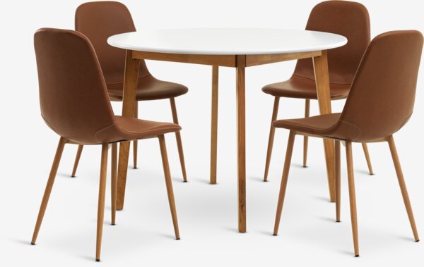 JEGIND D105 table white + 4 JONSTRUP cognac/oak chairs