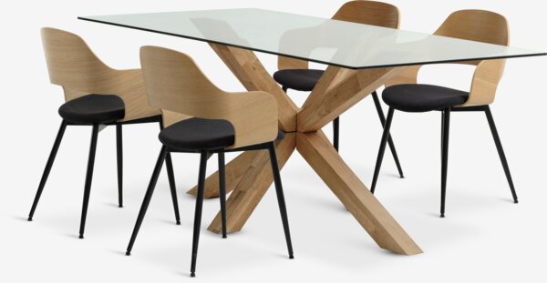 AGERBY L190 table oak + 4 HVIDOVRE chairs oak/black