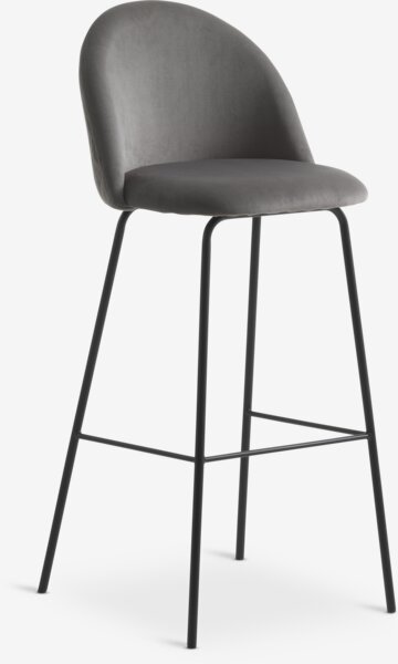 Bar stool GRINDSTED velvet grey/black