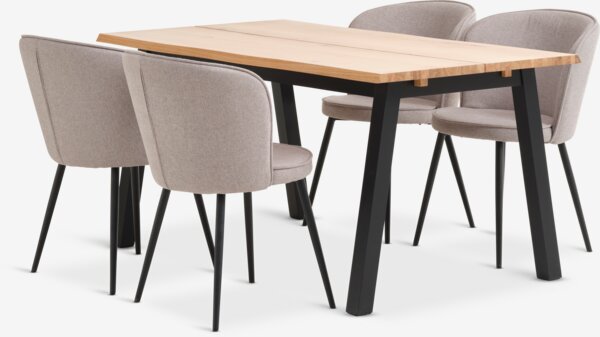 SKOVLUNDE L160 table natural oak + 4 RISSKOV chair l. grey