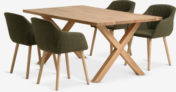 GRIBSKOV L180 table oak + 4 ADSLEV chairs olive