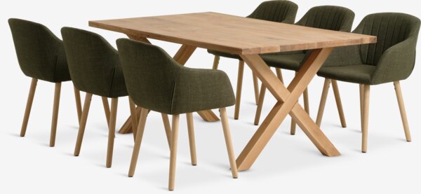 GRIBSKOV L180 table oak + 4 ADSLEV chairs olive