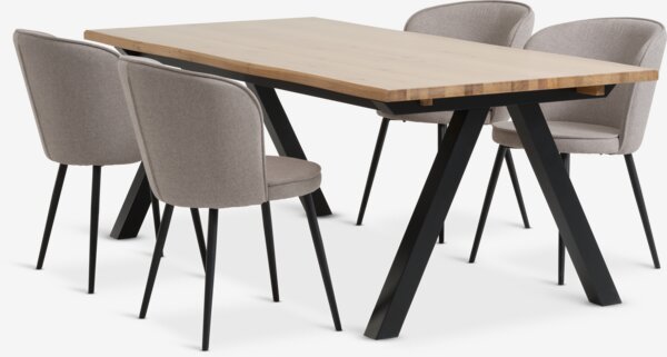 Table SANDBY L210 chêne naturel + 4 chaises RISSKOV gris