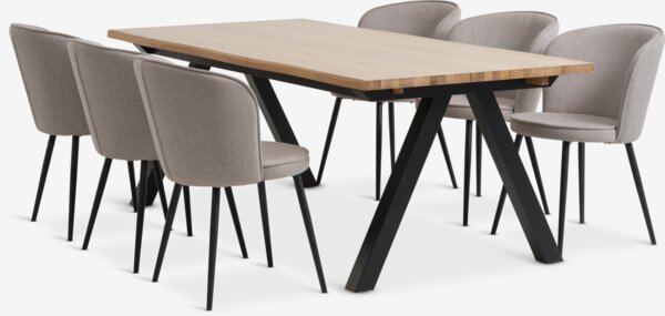 Table SANDBY L210 chêne naturel + 4 chaises RISSKOV gris